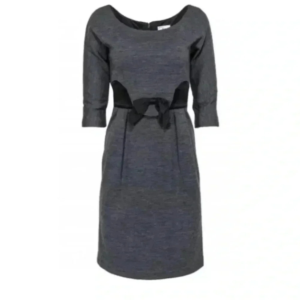 NEW NWT Woman MILLY Gray Black Jersey Bow Cocktail Dress Sz Large 3/4 Sleeve Usa
